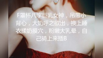 F罩杯八字巨乳女神，吊带小背心，大奶呼之欲出，换上睡衣揉奶摸穴，粉嫩大乳晕，自己骑上来插B